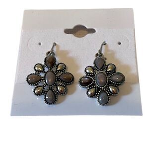 Chaps Sliver & Purplish/Gray Toned Flower Shaped Earrings.